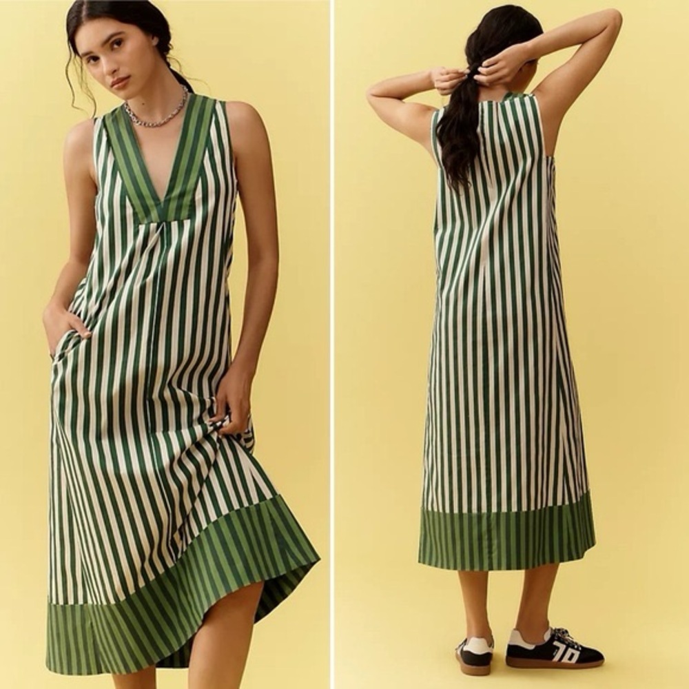 Simon Miller Mar Printed Poplin Midi Striped Green Size Small